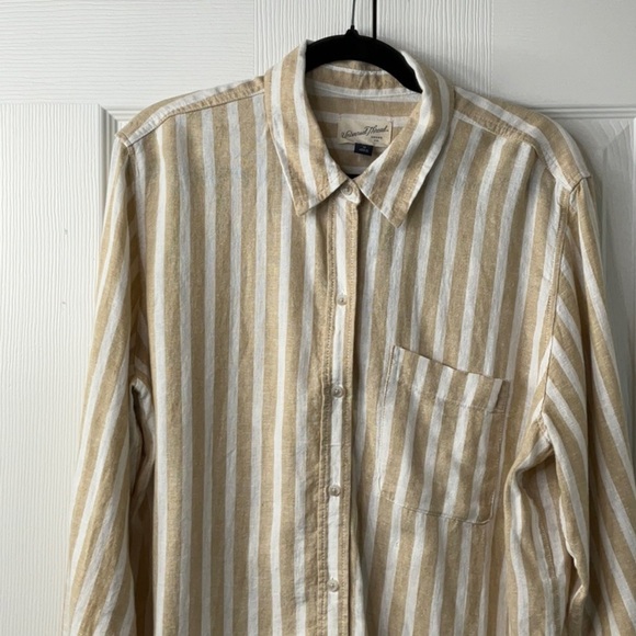 Universal Thread Womens Tan & White Striped Long Sleeve Button Down  Size M - Picture 7 of 11